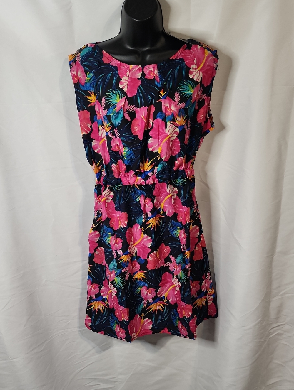 American Leisure Floral Navy and Pink Sleeveless Summer Dress Size Large New